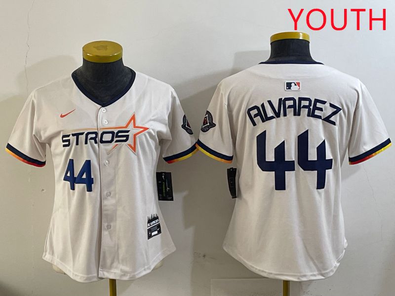 Youth Houston Astros #44 Alvarez Cream Three generations Joint Name 2025 Nike MLB Jersey style 3